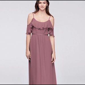 Cold Shoulder crinkle chiffon bridesmaids dress.